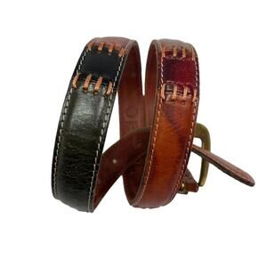 FOSSIL Belt Women's Medium Two Tone Brown Stitch Leather Metal Buckle